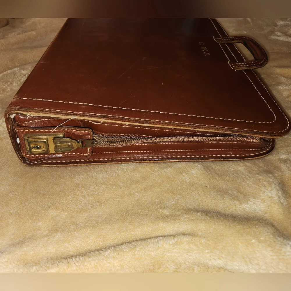 Vintage 1940s 1950s Brown Top Grain Cowhide Leather Portfolio Briefcase by Rexbi